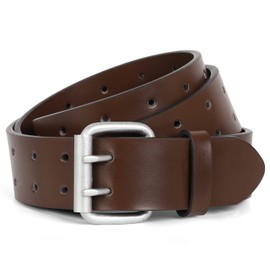 JASGOOD Double Prong Belt for Men,PU Leather Work Belts for Jeans,2 Hole Leather Belts for Men-Casual Leather Belt for Pants,Brown
