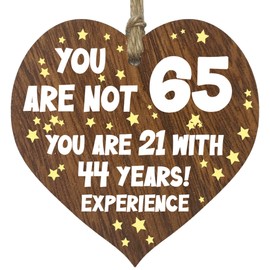 65th Birthday Gift For Women Men Wooden Heart Plaque, Dark Wood Sign Keepsake, Happy Birthday Mum, Grandma, Dad, Husband, Wife, Uncle, Mum Gifts From Son, Nan, Grandad Birthday Present