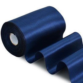 TONIFUL 4 in x 22Yds Wide Navy Blue Satin Ribbon Solid Fabric Large Ribbon for Cutting Ceremony Kit Grand Opening Chair Sash Table Hair Car Bow Sewing Craft Gift Wrapping Wedding Party Decoration