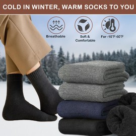 VoJoPi 5 Pairs Warm Thermal Socks for Men Thick Wool Hiking Winter Warm Socks Moisture Wicking Cozy Socks for Cold Weather