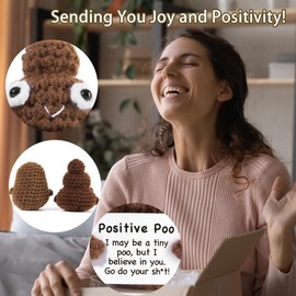 ONECOCOA Positive Mini Potato Funny Gifts, 2PCS Emotional Support Sunflower Pot Desk Decoration Crochet Birthday Gifts for Women Mom Best Friend (Potatoes & Poo（Brown）)