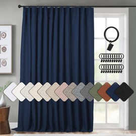 INOVADAY Thermal Sliding Door Curtains 100% Blackout Curtains for Bedroom, Sliding Glass Door Drapes Extra Wide for Patio Linen Textured Farmhouse Window Treatment, Midnight Blue, 1 Panel, W100xL84