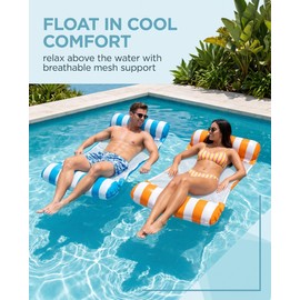 LONZIKP Water Hammock Pool, Set of 2, 2 Colours, Inflatable Striped Water Mat, Foldable & Stable, Ergonomic Swimming Lounger for Relaxed Holidays in the Lake and Sea.
