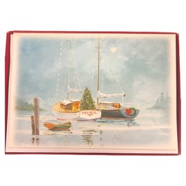 Red Farm Studios Designer Greetings Boxed Christmas Cards, Docked Decorated Boats on Water (Box of 18 Nautical/Coastal Holiday Cards with White Envelopes),Noel Boat,125-00892-000