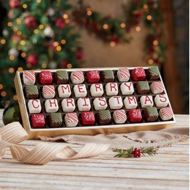The Wisconsin Cheeseman Merry Christmas Petits Fours – Gourmet Mini Layer Cakes in Red Velvet, Strawberry Shortcake, Chocolate Cake, and Vanilla – Holiday Dessert or Cake Assortment Gift