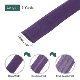 MECCANIXITY 1/2 Inch Double Fold Bias Tape Continuous Bulk Cotton Bias Tape for Sewing Seaming Quilting Hemming Binding Crafts (Dark Purple 6 Yards)