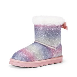 DREAM PAIRS Girls Boots Kids Winter Faux Fur Warm Snow Ankle FuzzyChic Kid's Bow Boots for Toddler/Little Kid,Size 9 Toddler,Rainbow/Glitter,SDSB2409K