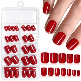 Bellelfin 120pcs Short Press on Nails Red Full Cover Short Square Glossy Fake Nails Acrylic Artificial False Nail Tips with 5 Sheets Adhesive Glue Tabs for Women and Girls Fingernails Design