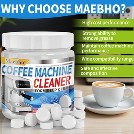 Maebho 100-Tabs Espresso Coffee Maker Cleaner Tablets,Coffee Machine Descaler CleanerTablets Compatible with Keurig, Ninja, Breville, Delonghi, Nespresso, Miele - Deep Descaling & Cleaning