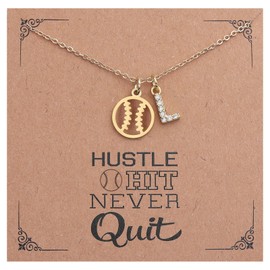 Drogomen Softball Necklace Gifts for Women Dainty 14K Gold Initial L Softballs Pendant Necklace Sports Accessories Jewelry Softball Party Favors for Teens Age 8-12 Daughter Granddaughter (L)