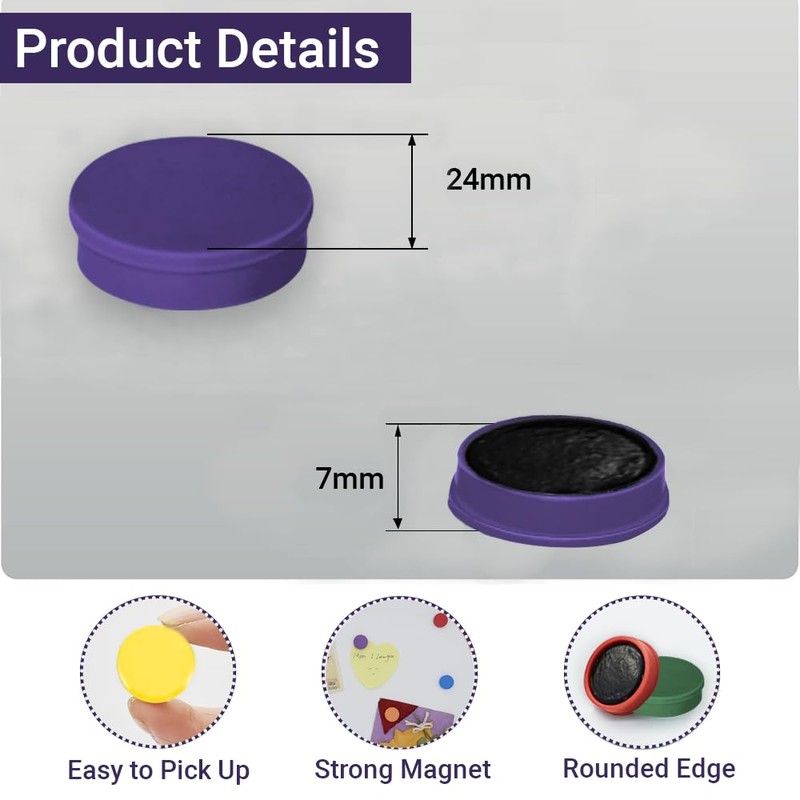 Pack of 12 Black Round Flat Magnets - 24mm Whiteboard