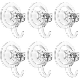 Elegear Pack of 6 Suction Cup Hooks Strong Max 3 kg Suction Hooks No Drilling for Shower Bathroom Kitchen Window Multipurpose Suction Cups with Hooks for Towel Transparent
