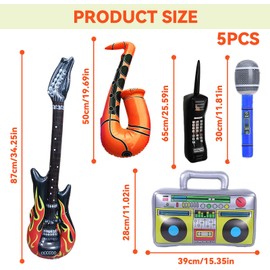 Air Guitars for Inflating, WJWINER Pack of 5 Inflatable Musical Instruments, Microphone Inflatable Party Props, Inflatable Instruments, Musical Instruments for Party Supplies, Favours Balloons
