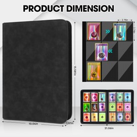 Old Canal Trading Card Binder, 9 Pocket Card Album Folder Hold Up to 540 Cards, Premium and Durable Zipper Binder, Cards Holder Album for MTG, TCG, Baseball Cards, Football Cards, Game Cards (Black)