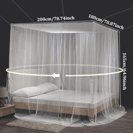CINGHIA Square Canopy Bed Curtains, Mosquito Net Bed, Fine Mesh Mosquito Net Bed, Mosquito Net White, Canopy Bed Curtains for Double Bed, Single Bed, Bed Canopy 180 x 200 x 165 cm