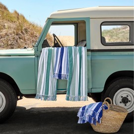 Laguna Beach Textile Co. Striped Cabana Beach Towel - Oversized, Plush 630 GSM Cotton - Palm Green