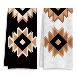 Fuasei Western Aztec Kitchen Towels Set of 2, Vintage Boho Western Hand Towels for Bathroom, Rustic Country Western Dish Towels Tea Towels for Kitchen, Western Bathroom Kitchen Decor, 16x24 Inch(C)