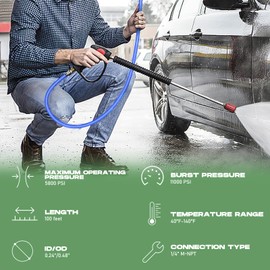 100FT Sewer Jetter Kit for Pressure Washer, 5800PSI Pressure Washer Hose, Orifice 4.0, 4.5, 5.5 Button Nose Pressure Washer Drain Jetter, Rotating Nozzle SewerJetter Kit