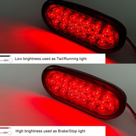 PSEQT 6'' Red LED Trailer Tail Lights 24LED Oval Brake Stop Turn Rear Identification Marker Waterproof Lights Flush Mount w/ 3 Pin Plug for Truck Bus RV ATV UTV Van Boat Pickup Caravan, 2Pcs