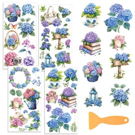 WEBEEDY 3 Pcs Hydrangea Rub on Transfer Decals for Furniture,Flowers Wall Murals Peel and Stick,5.9x11.8'' Wallpaper with Scraper, Window Wall Art for Furniture Living Room Bathroom Home Decor Gift