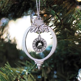 Inspired Silver - Jiu-Jitsu Charm Ornament - Silver Circle Charm Holiday Ornaments with Cubic Zirconia Jewelry