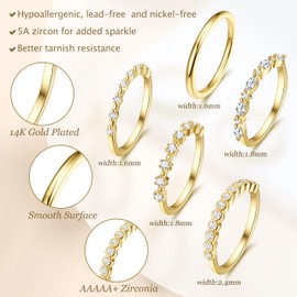 Dochais Pack of 5 Women's Gold Ring, Stackable Rings, Waterproof, 14K Golden Gold-Plated Cubic Zirconia Diamond Ring, Women, Knuckle Rings, Thumb Ring, Finger Ring, Statement Ring Set, Jewellery