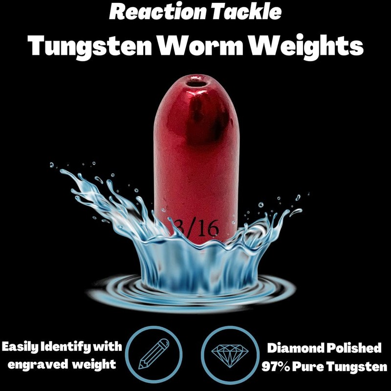 Reaction Tackle Tungsten Bullet Fishing Weights/Worm Sinkers for Bass Fishing
