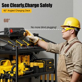 Spampur Heavy Duty Power Tool Organizer Wall Mount, 3 Layers Storage Rack with 6 Cordless Drill Holders, Garage Tool Organizer Storage for Workshop Shed, Charging Station Shelf, Father/Men Gifts