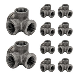 1/2" Pipe Fittings 4-Way Side Outlet Tee - Home Expert 10 Pack Malleable Cast Iron Threaded Pipe Fittings for Industrial Pipe Shelves Bracket, Vintage Industrial Pipe Furniture
