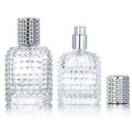 Luojery 2-Pack Refillable Clear Glass Fine Mist Empty Spray Perfume Bottles, Atomizer Spray Bottle With 4 Kinds of Perfume Dispenser (30ml Silver Cap and 30ml Gold Cap)