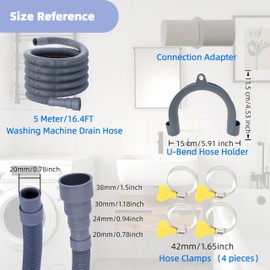 16.4ft Washing Machine Drain Hose Flexible Replacement and Extention Hose Kit for Washer, Dryer, Sink, Bathtub, Heavy-Duty Hoses, fit up to 1-1/2 drainage outlet (Basic Version - 5 Meter/16.4FT)