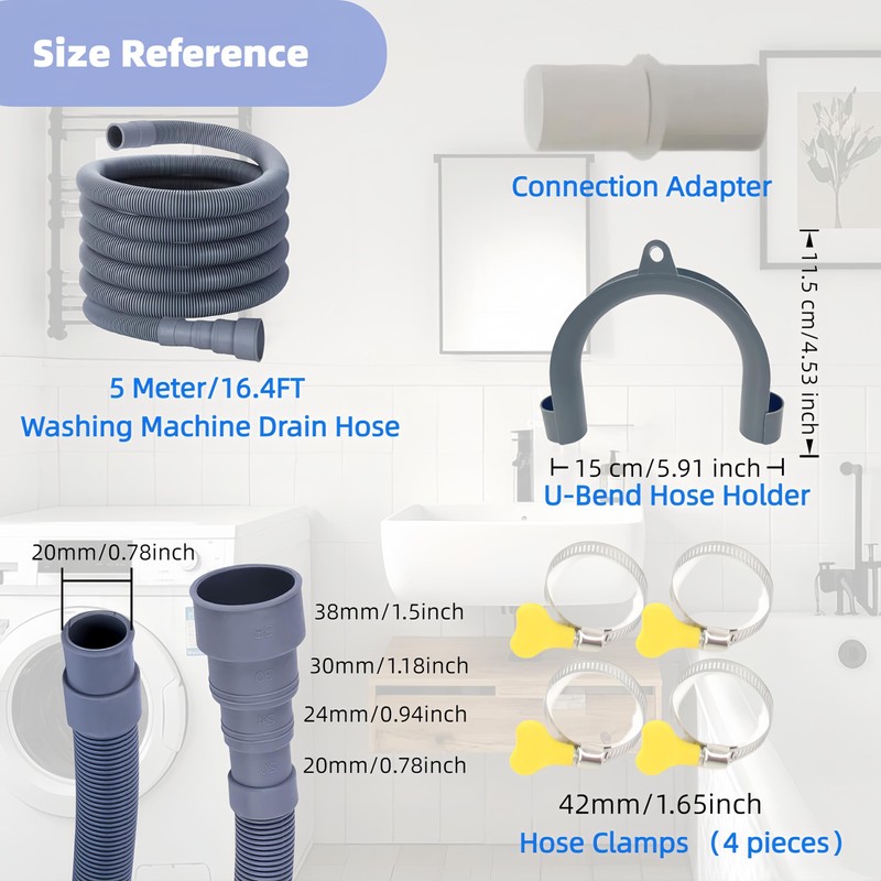 16.4ft Washing Machine Drain Hose Flexible Replacement and Extention Hose
