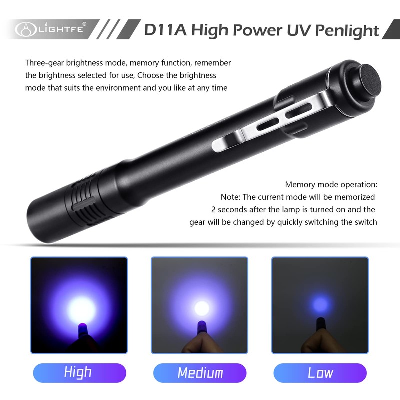 LIGHTFE Black Light D11A 395nm Ultraviolet Flashlight with high-Power Ultraviolet