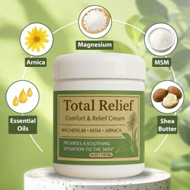 Total Relief Magnesium Cream for Comfort – Fast-Absorbing MSM & Arnica Cream for Healthy, Comfortable Nerves and Daily Comfort – 4 Fl Oz (Pack of 1)
