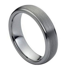 CloseoutWarehouse Tungsten Domed Brushed Center High Polish Ridge Edge Ring Size 5.5