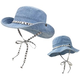 Aoomzoon Denim Bucket Hat for Women Men Packable Jeans Summer Beach Hat for Fishing Hiking Casual (US, Alpha, Medium, Sky Blue)