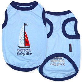 Parisian Pet Dog Tshirt - Embroidered “Sailing Club“ Lightweight Tank Top - 100% Cotton Dog Summer Clothes - Sleeveless Tee Shirts for Small Dogs - Pet Vest - S