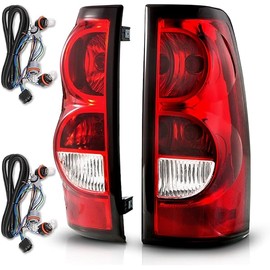AmeriLite for 2003-2006 Chevy Silverado OE Style Ruby Red Replacement Taillights Rear Brake Lamp Set with Incandescent Bulbs and Harness Vehicle Light Assembly - Passenger and Driver Side