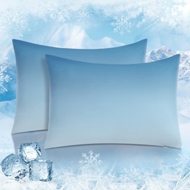 LUXEAR Cooling Pillow Cases, 2 Pack Queen Size Arc-Chill Q-max > 0.5 Gradient Cool Pillowcases for Hair Skin,Breathable Silky Cooling Summer Pillow Cover for Hot Sleepers & Night Sweats- Gradient Blue