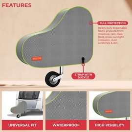 GADLANE Caravan Hitch Cover With Strap - Waterproof Tow Bar Cover, Universal Tow Hitch Cover 62cm x 90cm, Heavy Duty Nylon With Green Fluorescent Strip, For Most Caravans/Motorhomes/Trailers (Grey)