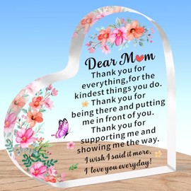 AMZQ Dear Mum Gifts Mum Heart Shaped Plaque Present Mum Christmas Birthday Gifts Keepsake - Thank You for Everything