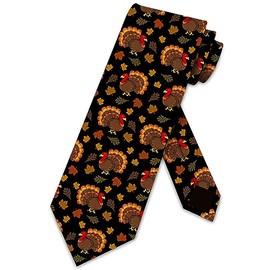 Three Rooker Fall Leaves Necktie Mens Thanksgiving Tie Turkey Neckties for Men Holiday Ties, Black, One Size
