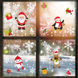 Glitzkind Christmas Window Clings – Santa Claus, Reindeer, Snowflakes | Colorful Reusable Xmas Stickers for Glass, Mirrors, Home Decor | Winter Holiday Decals for Kids & Adults - Christmas Decorations