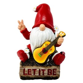 OrnamentallyYou Hippy Gnome with Guitar Garden Statue, Unique Flowers and Peace Sign