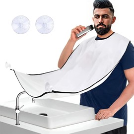 MENFENG Hair & Beard Bibs，Beard Hair Catcher for Sink with Two Hooks，Family's Beard Apron ，Beard Trimming Catcher bib for Shaving & Hair Clippings,Keep Hair & Beard Off Clothes and Floor. (White)