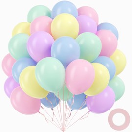 60pcs Pastel Balloons 12inch, Pastel Color Balloons with Light Pink Green Yellow Blue Purple Balloon for Easter Rainbow Baby Shower Birthday Party Decorations