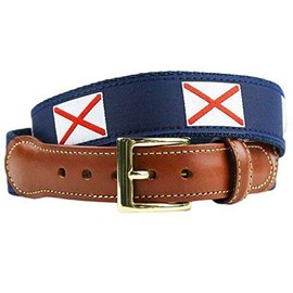 Country Club Prep Alabama Flag Leather Tab Belt in Navy on Navy Canvas