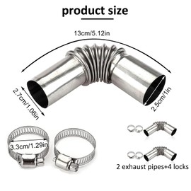 2 Pieces Stainless Steel Exhaust Pipe Angle Connector, 25 mm Exhaust Hose Car Auxiliary Heater Vent Hose Diesel Heater Exhaust Pipe Accessories with 4 Stainless Steel Clips