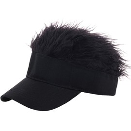 oaesc Novelty Hair Visor Cap with Spiked Hair Wig Peaked Adjustable Baseball Hat Fake Hair Black/Black