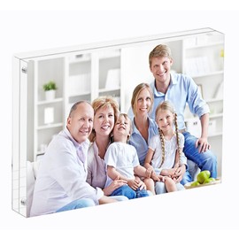 Magnetic Acrylic Photo Frame, Clear Acrylic Photo Block Magnetic Free Standing Frameless Double Sided Photo Display Panels